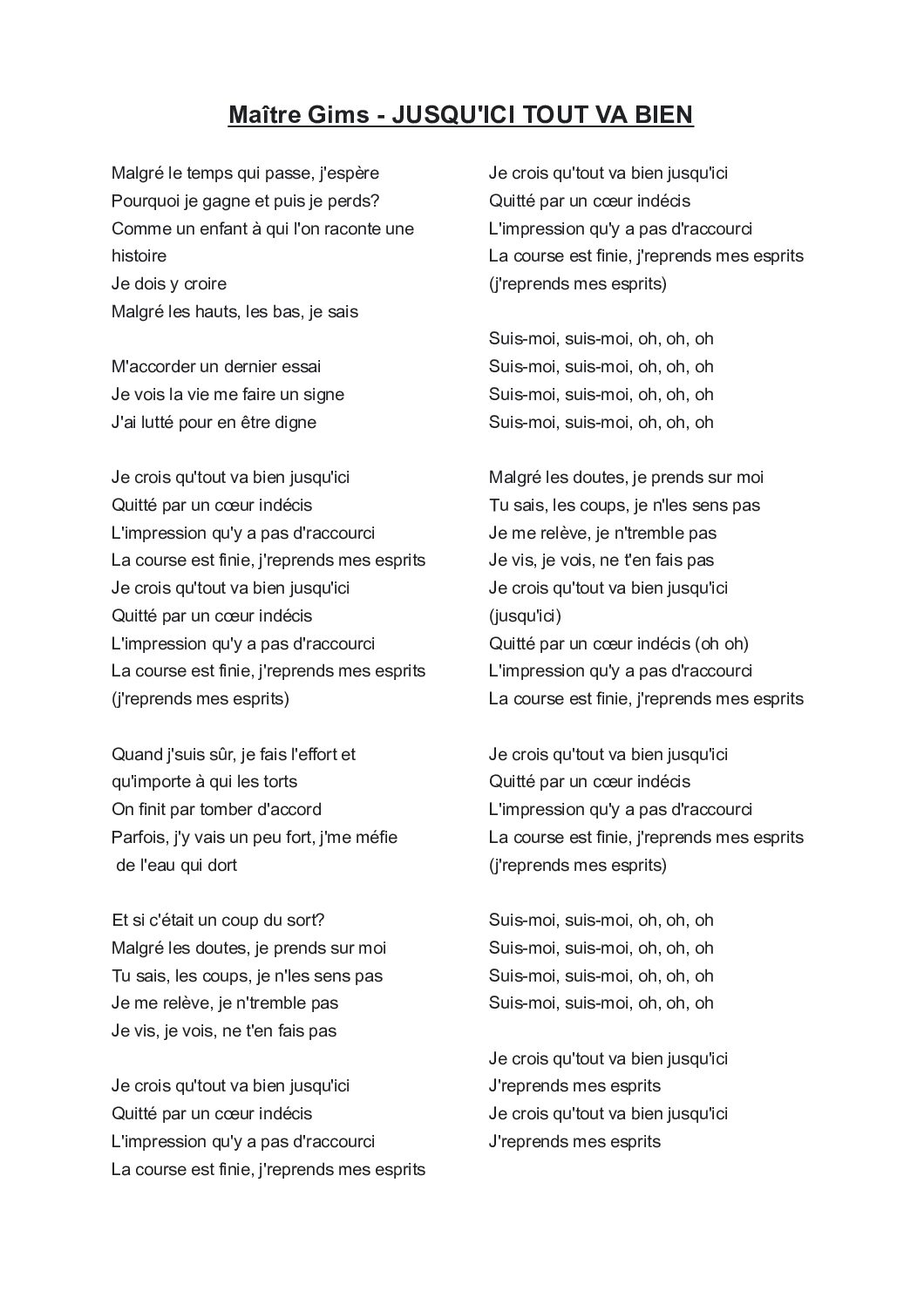 Paroles Jusqu'ici tout va bien (1)